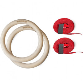 Drewniane kółka gimnastyczne z pasami (32 mm) THORN FIT